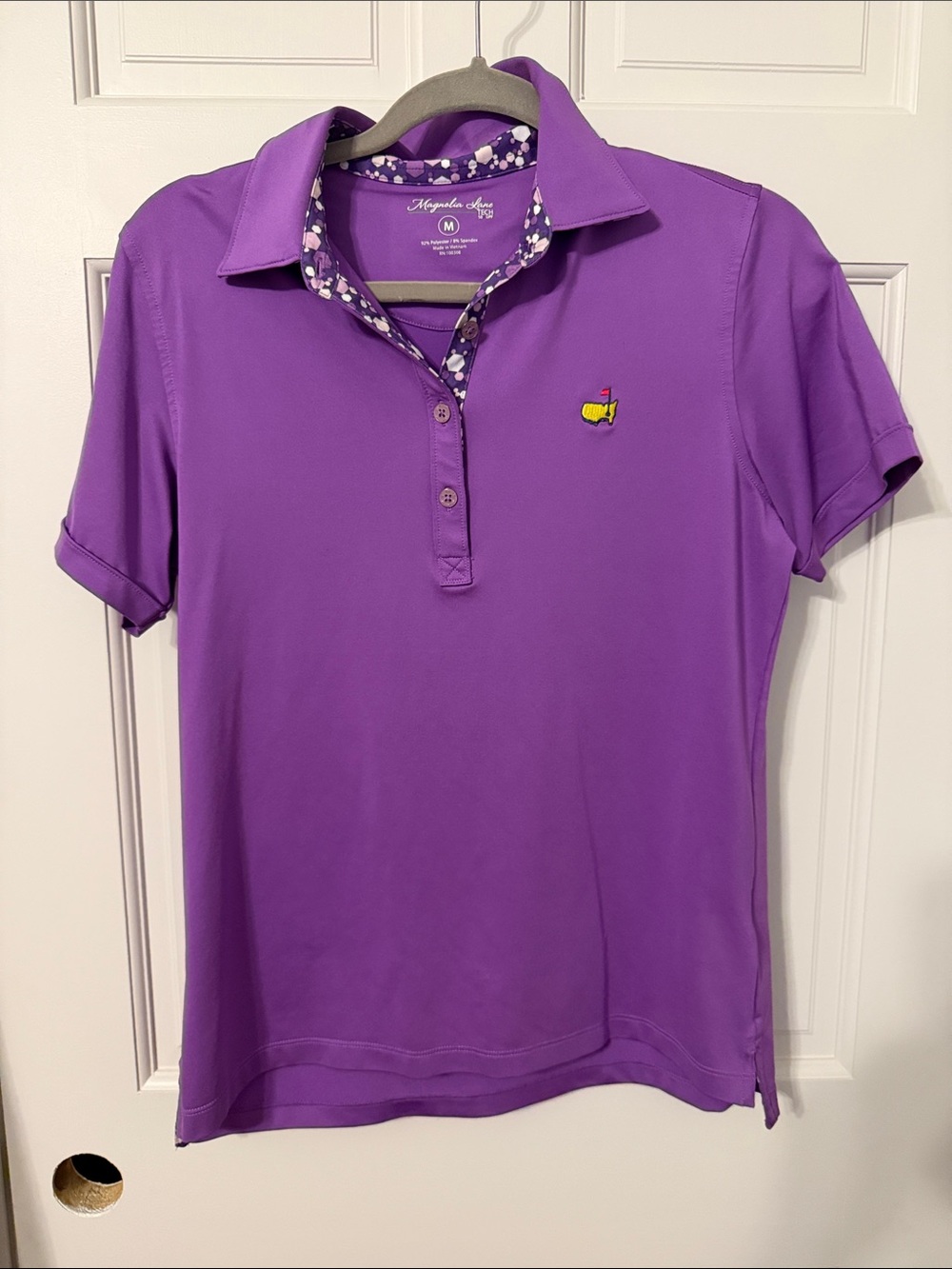 Master’s  Purple Floral-Trim Polo Shirt - Women’s M